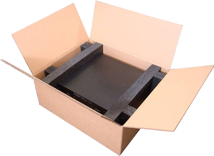 Open Cardboard Boxwith Foam Padding PNG image