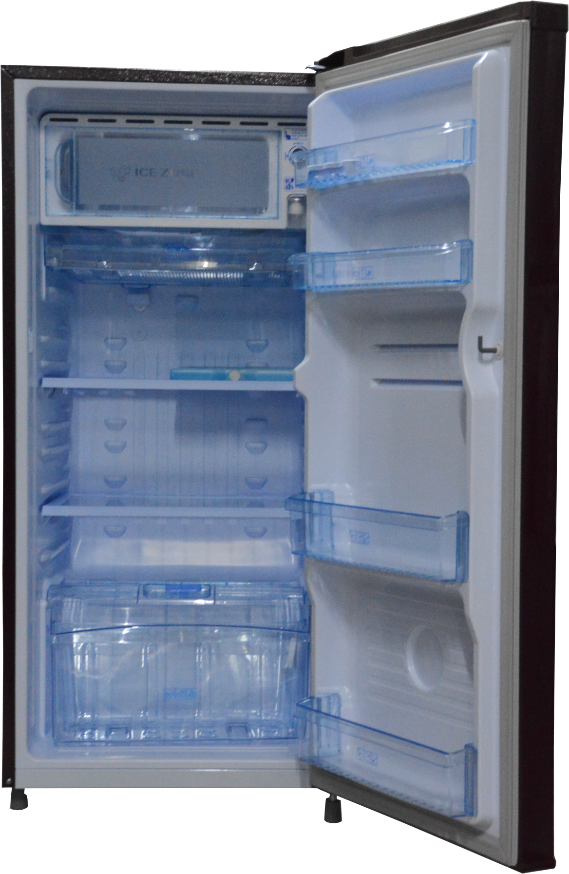 Open Single Door Refrigerator Interior PNG image