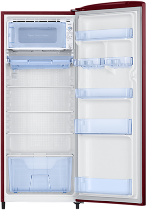 Open Single Door Refrigerator Interior View PNG image