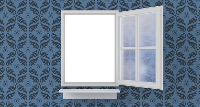 Open Window Blue Damask Wallpaper PNG image