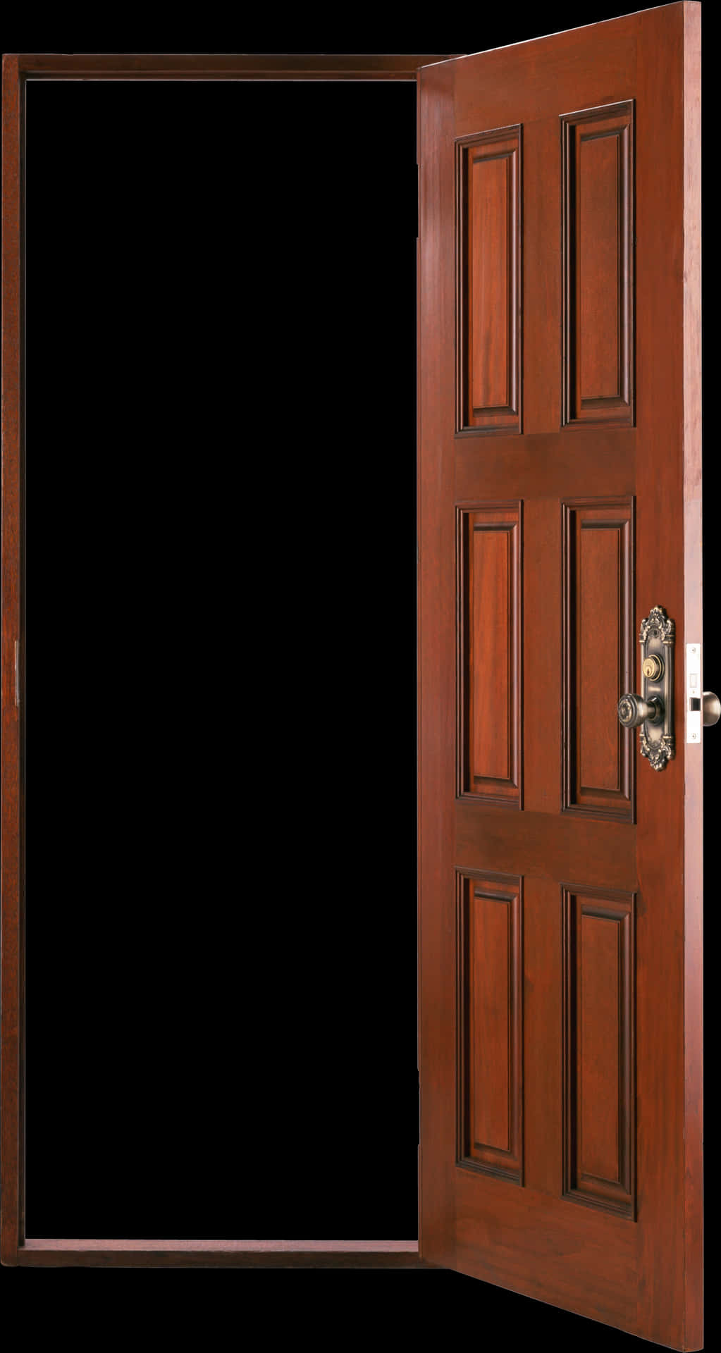 Open Wooden Doorwith Brass Handle PNG image