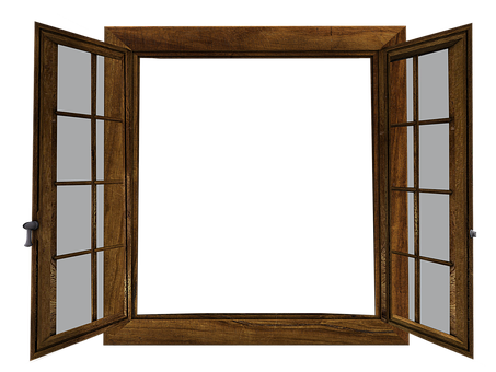 Open Wooden Window Against Black Background PNG image