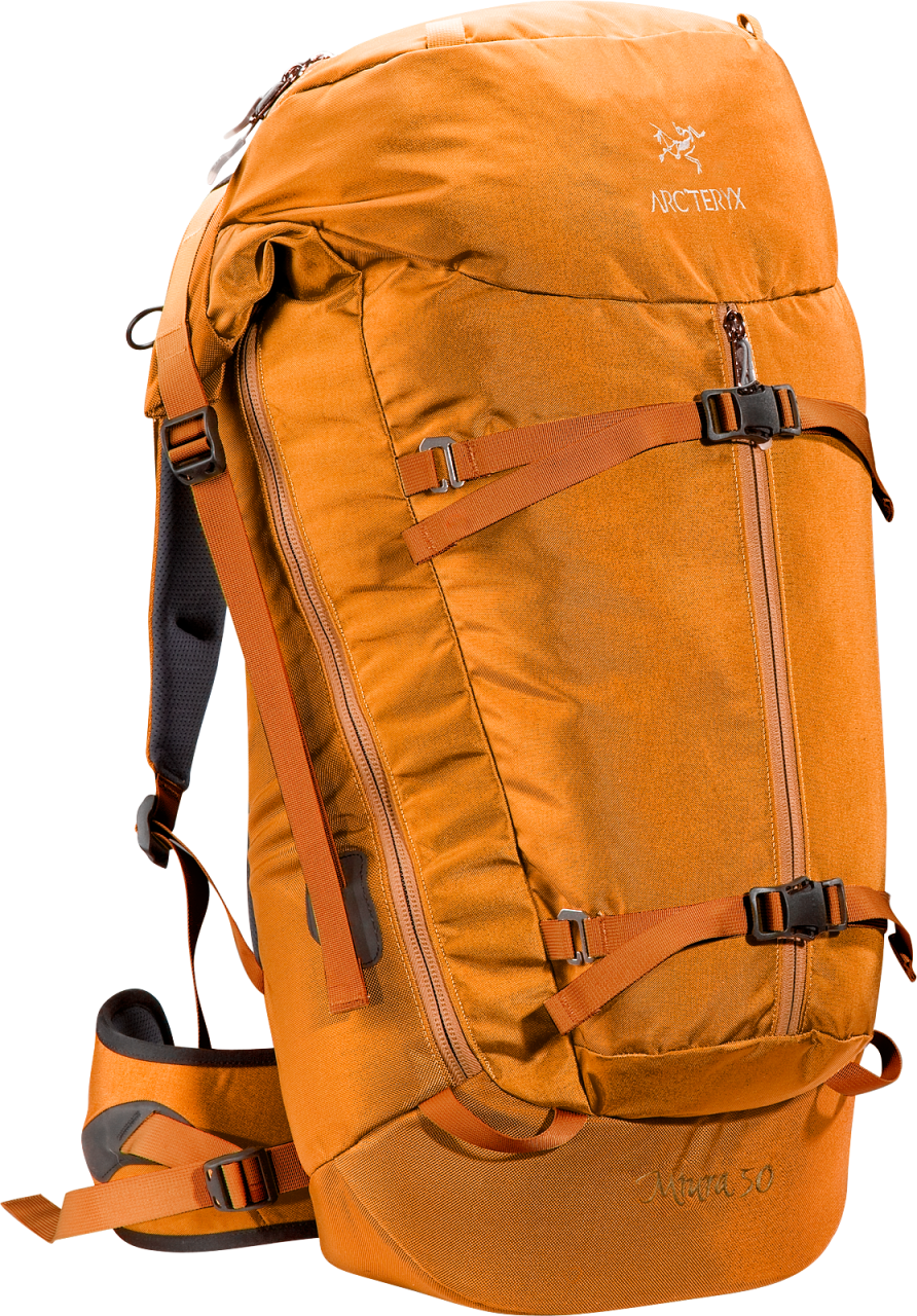 Orange Arcteryx Hiking Backpack PNG image