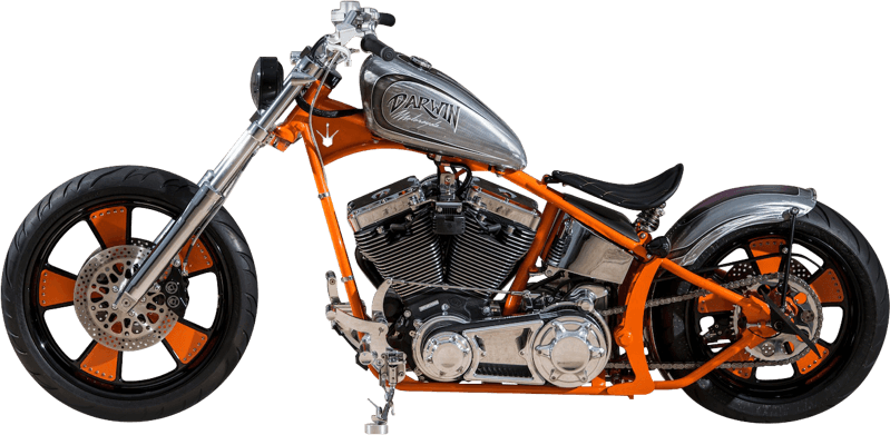 Orange Black Custom Chopper Motorcycle PNG image