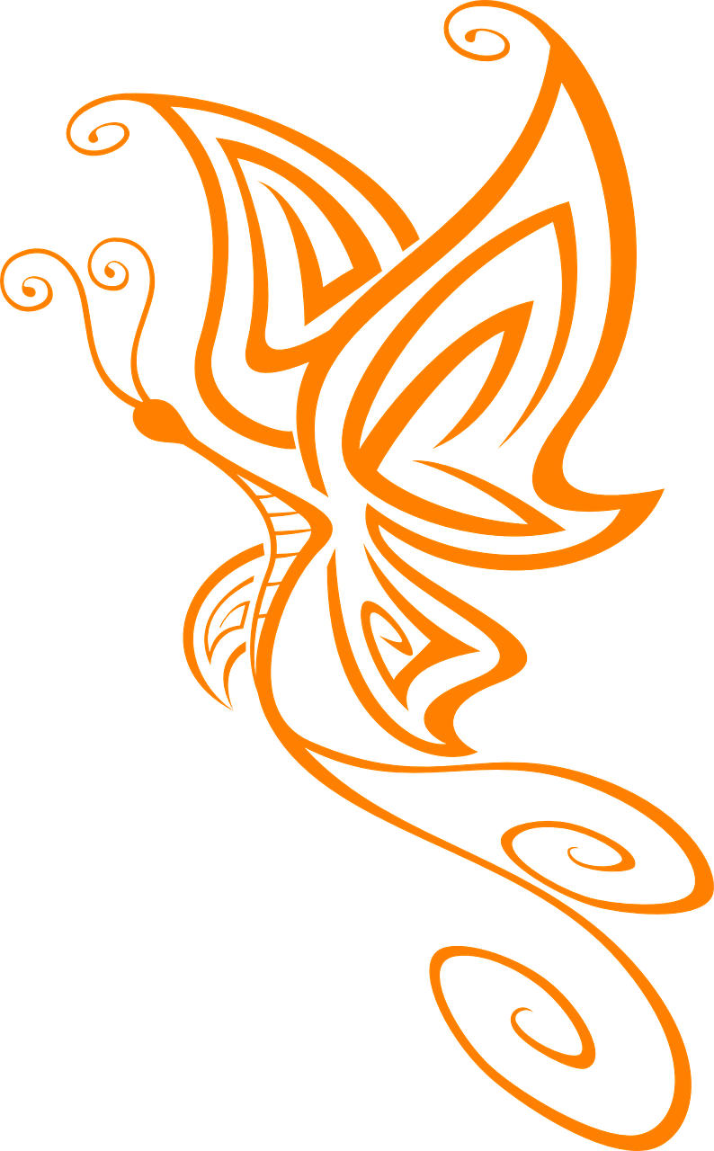 Orange Butterfly Outline Artwork PNG image