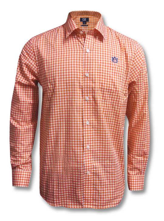 Orange Checkered Dress Shirt PNG image