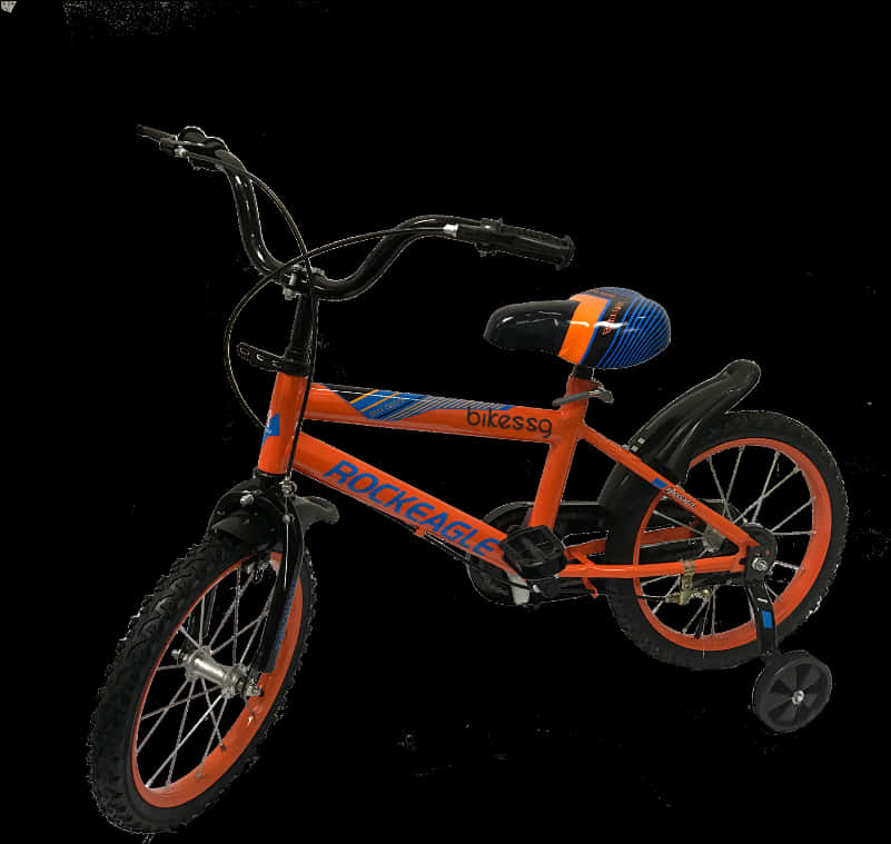 Orange Childrens Bicyclewith Training Wheels PNG image