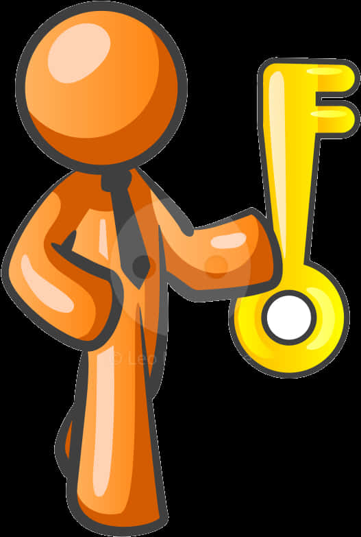 Orange Figure Holding Golden Key PNG image