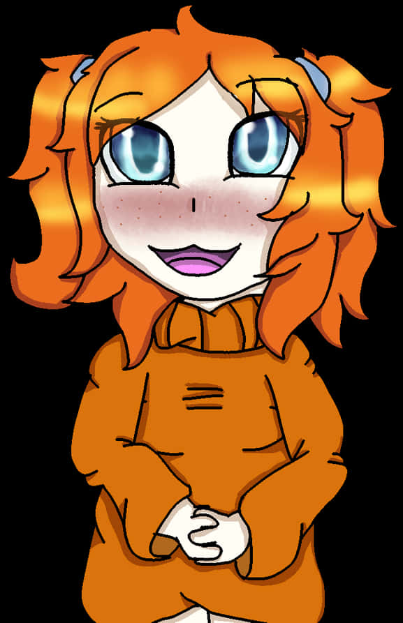 Orange Haired Anime Girl Kawaii Blush PNG image
