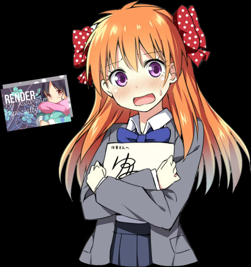 Orange Haired Anime Girl Tearful Expression PNG image