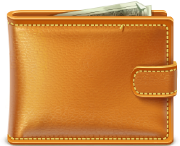 Orange Leather Walletwith Cash PNG image