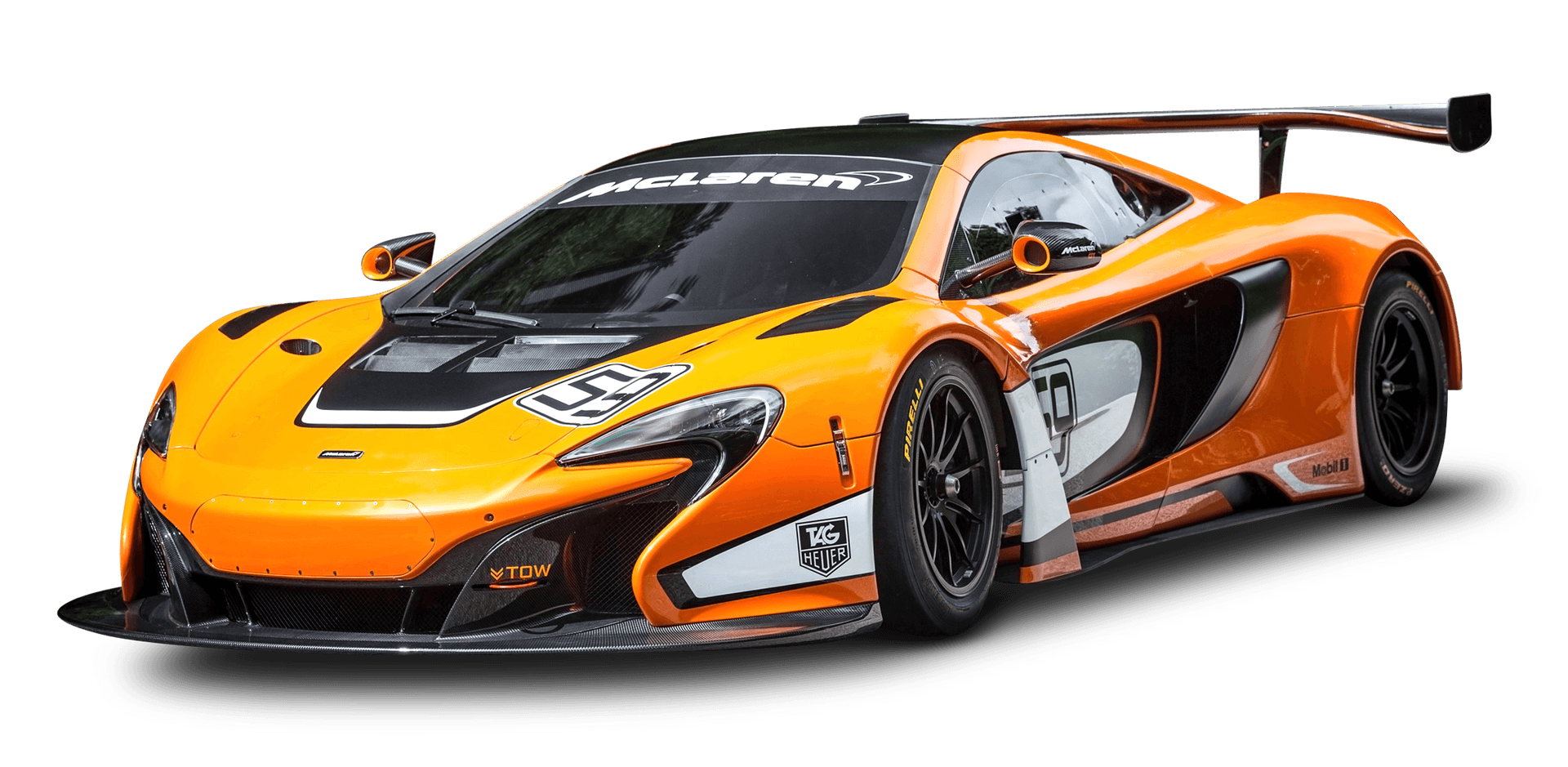 Orange Mc Laren Racecar Side View PNG image