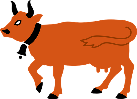 Orange Silhouette Cow Illustration PNG image