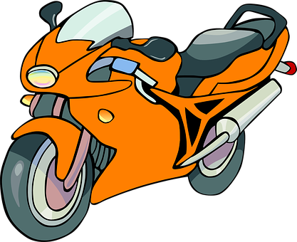 Orange Sport Motorcycle Cartoon PNG image