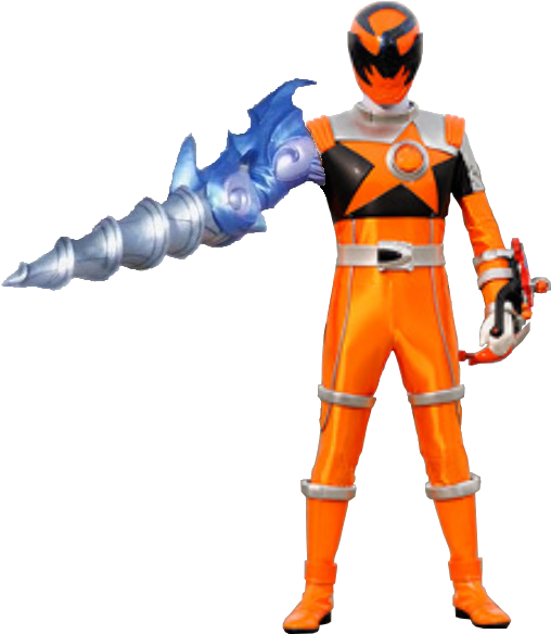 Orange Superhero With Spiral Weapon PNG image