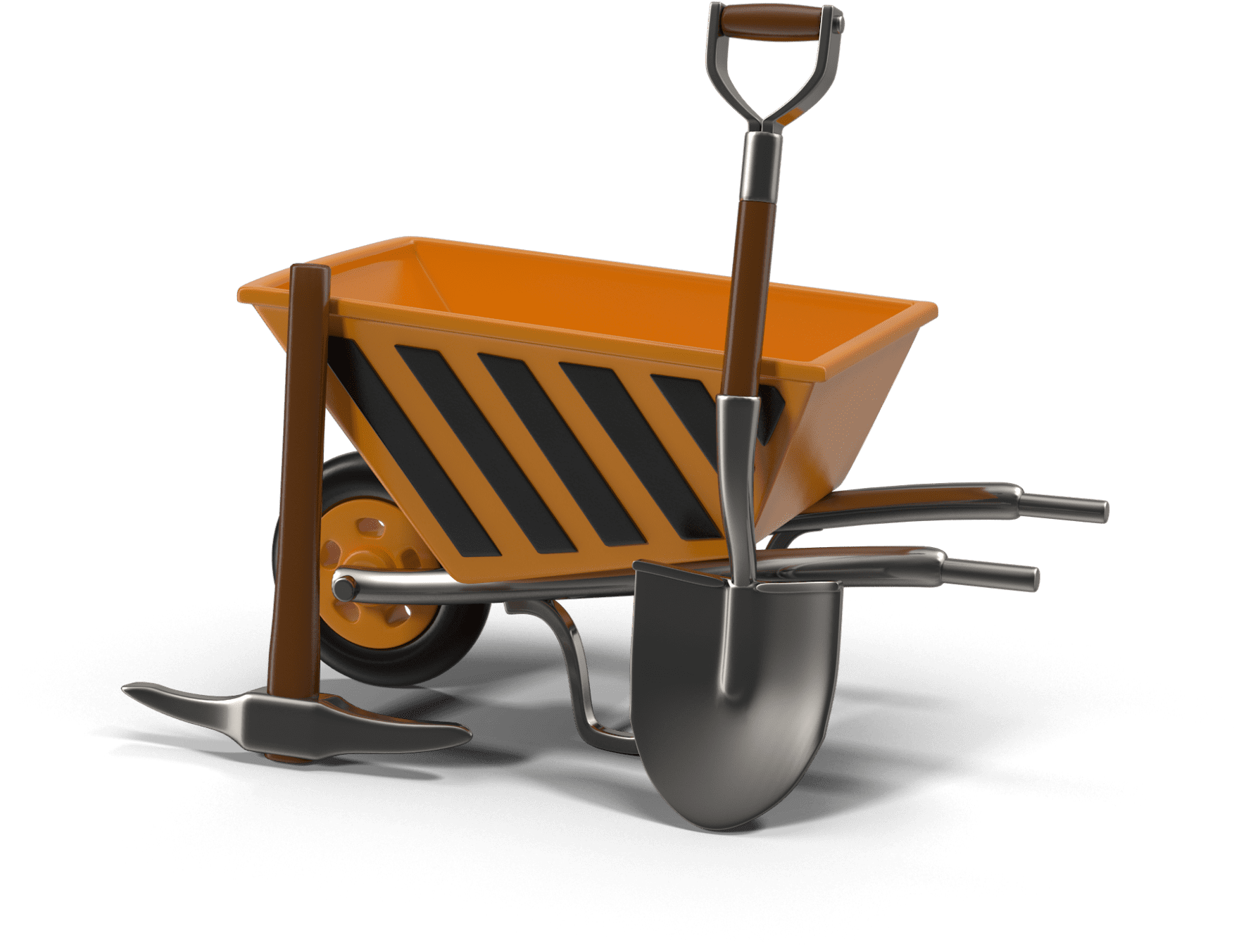 Orange Wheelbarrowand Garden Tools PNG image