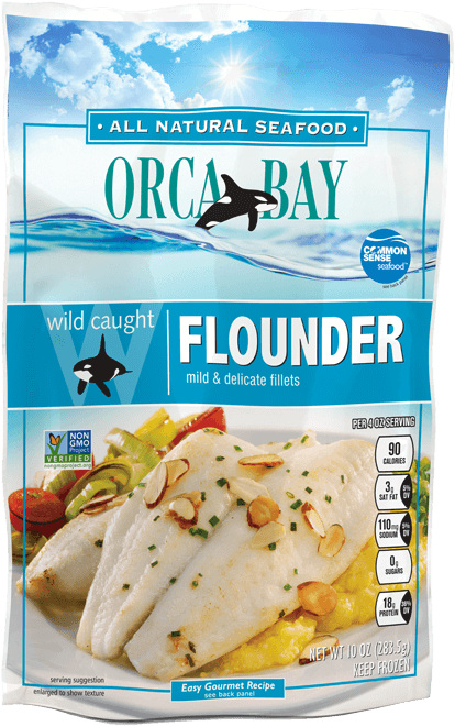 Orca Bay Wild Caught Flounder Packaging PNG image
