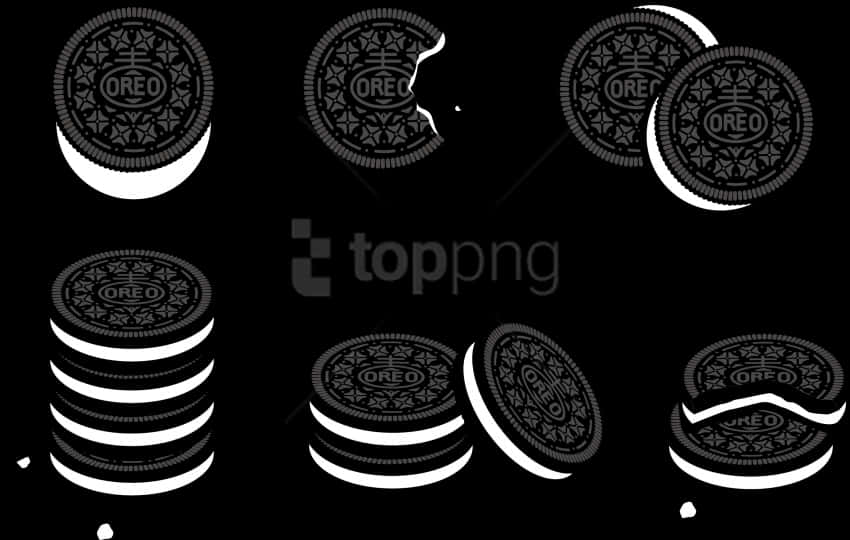 Oreo Cookie Variations Blackand White PNG image