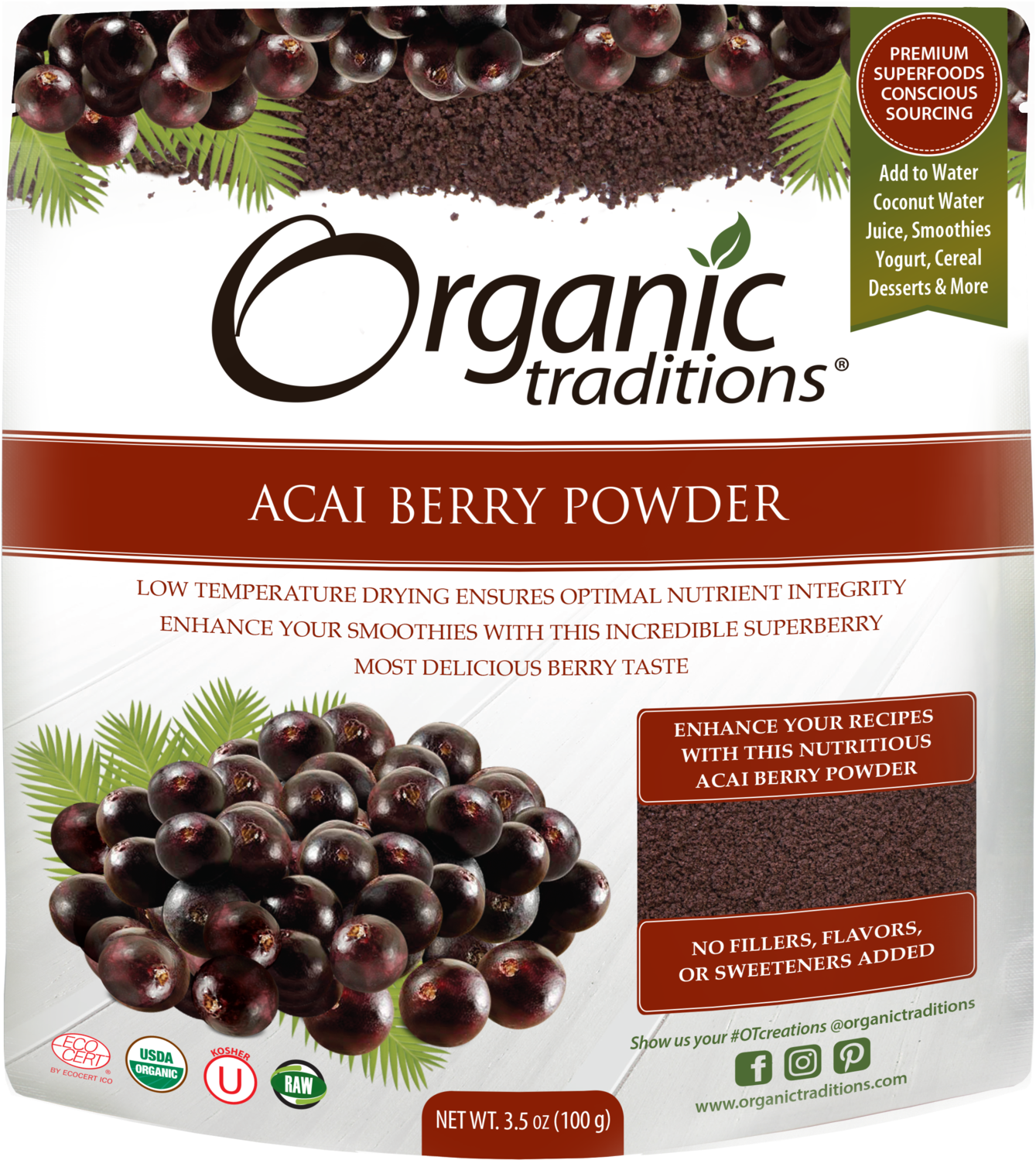 Organic Acai Berry Powder Product Packaging PNG image