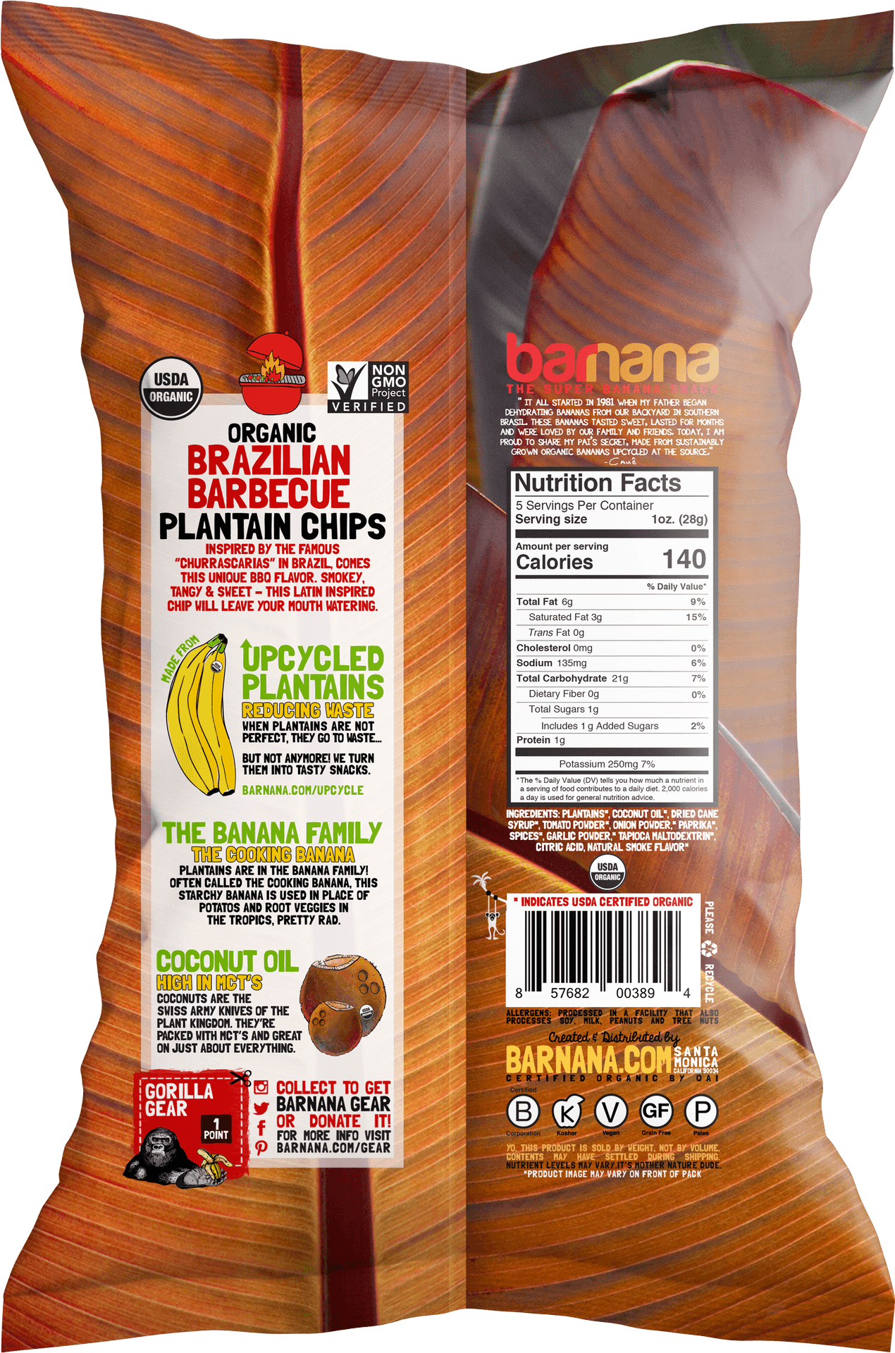 Organic Brazilian Barbecue Plantain Chips Package PNG image