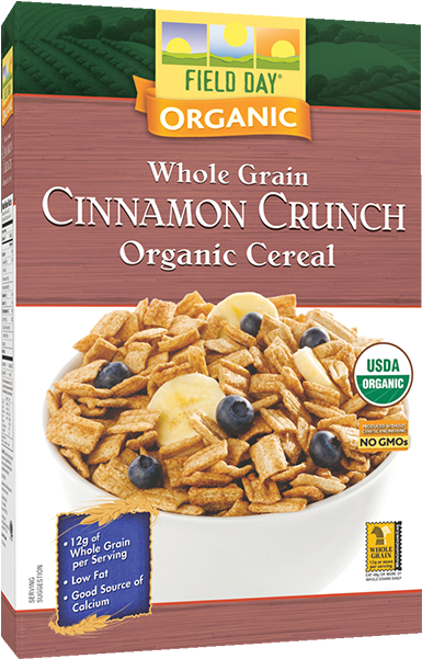 Organic Cinnamon Crunch Cereal Box PNG image