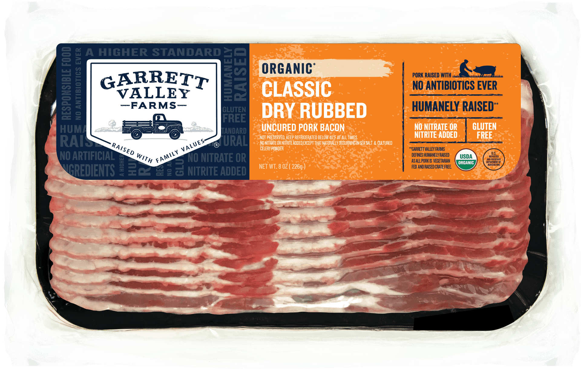 Organic Dry Rubbed Uncured Bacon Package PNG image