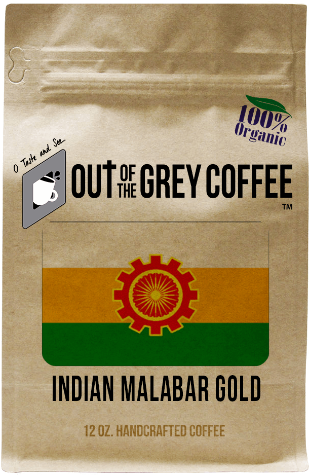 Organic Indian Malabar Gold Coffee Packaging PNG image