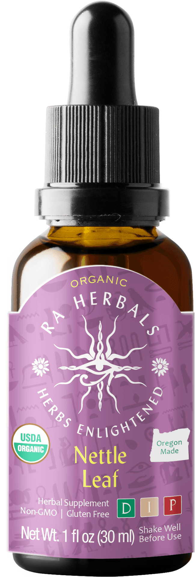 Organic Nettle Leaf Herbal Supplement Dropper Bottle PNG image