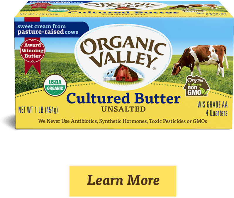 Organic Valley Cultured Unsalted Butter Packaging PNG image