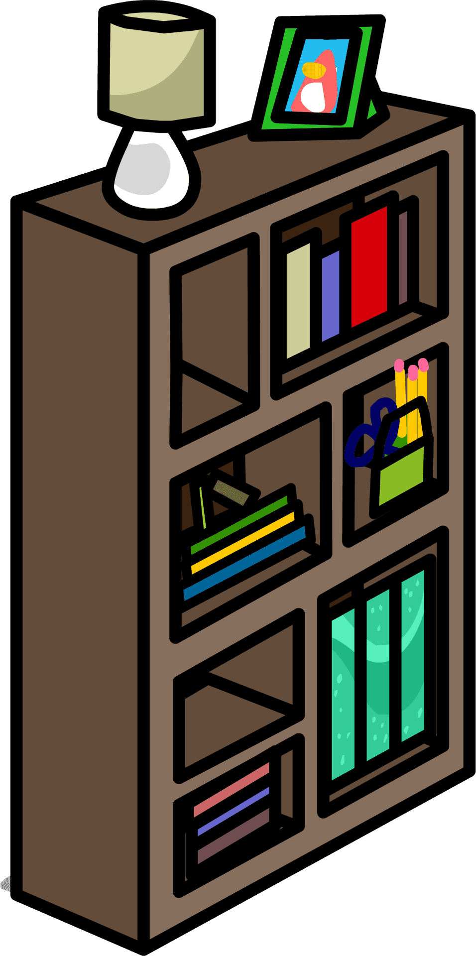 Organized Bookshelfwith Decor PNG image