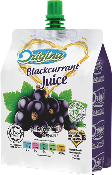 Origina Blackcurrant Juice Pouch PNG image