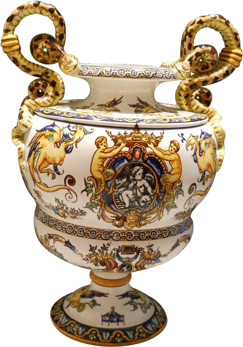 Ornate Antique Ceramic Urn PNG image