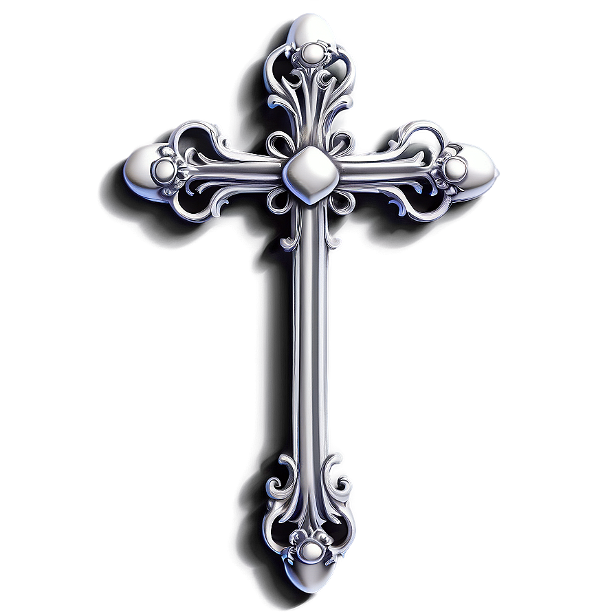 Ornate Chrome Heart Cross Graphic Png 06132024 PNG image