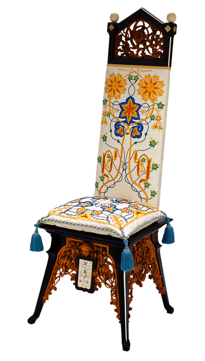 Ornate Embroidered High Back Chair PNG image