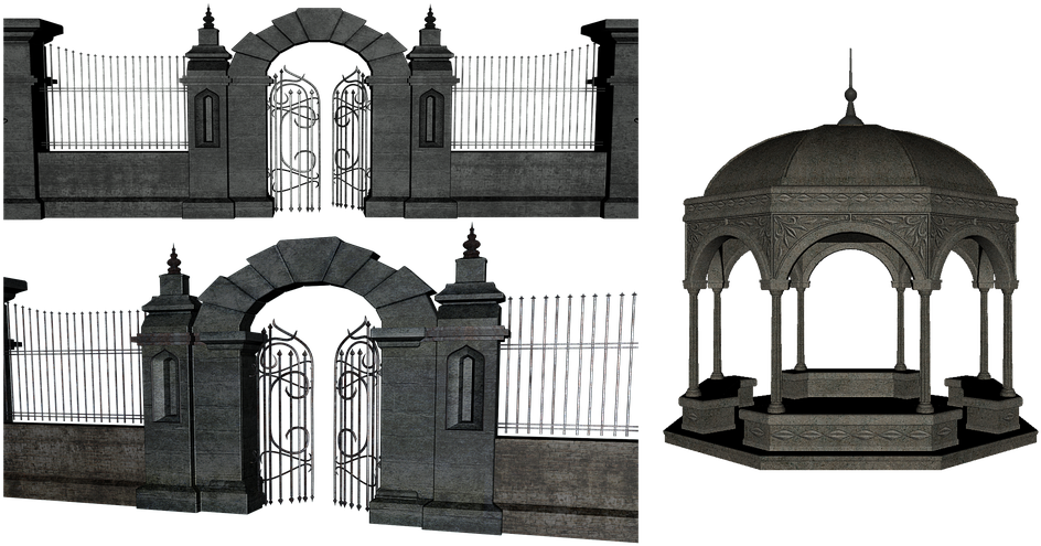 Ornate Gateand Gazebo3 D Models PNG image