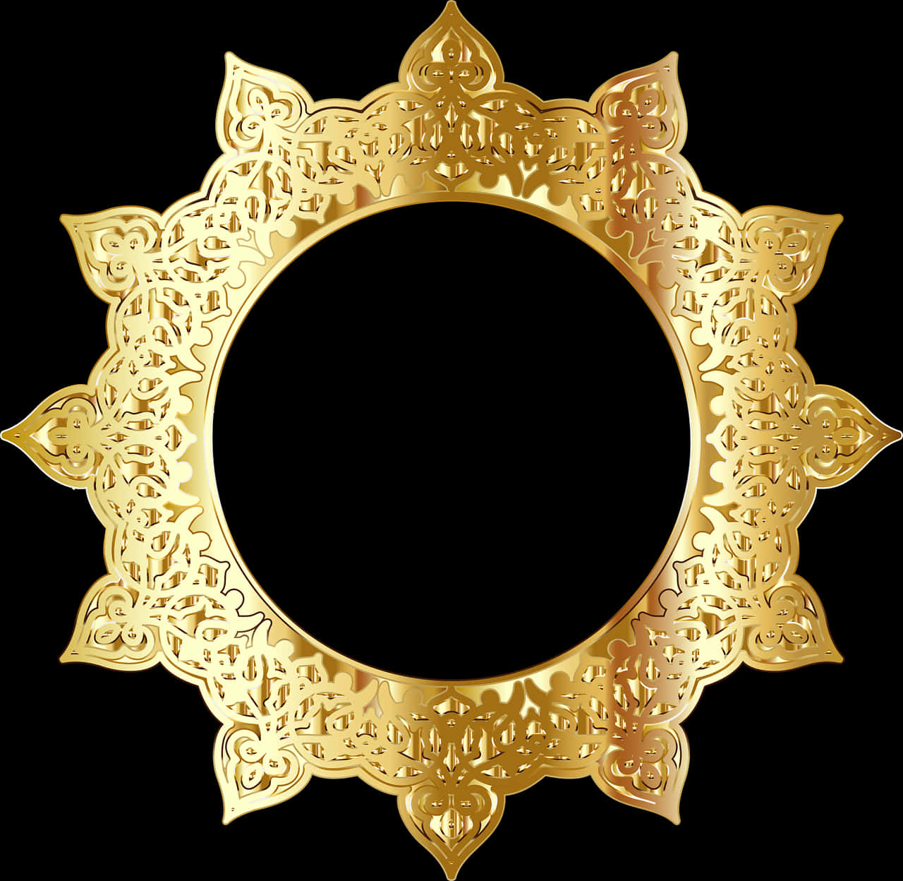 Ornate Golden Circle Frame PNG image