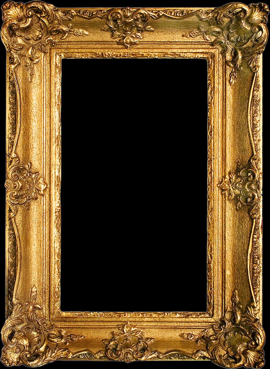 Ornate Golden Frame Black Interior PNG image