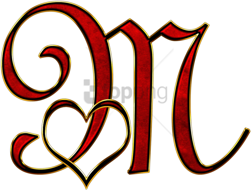 Ornate Letter Mwith Hearts PNG image