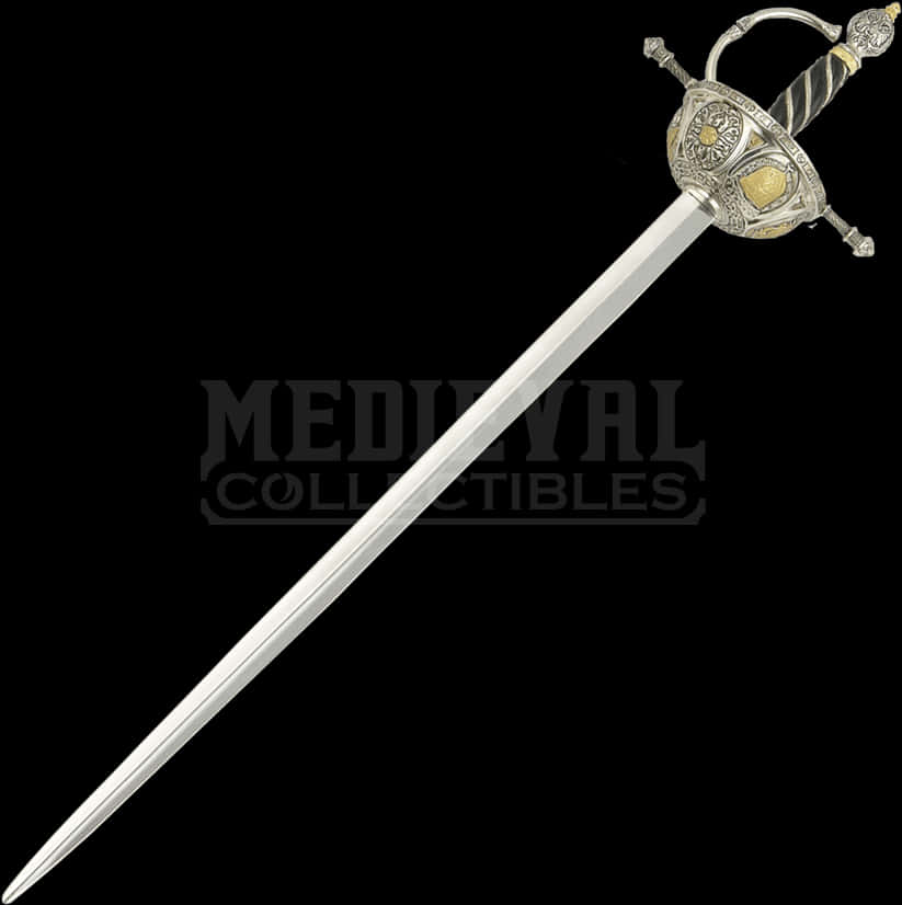 Ornate Medieval Sword Black Background PNG image