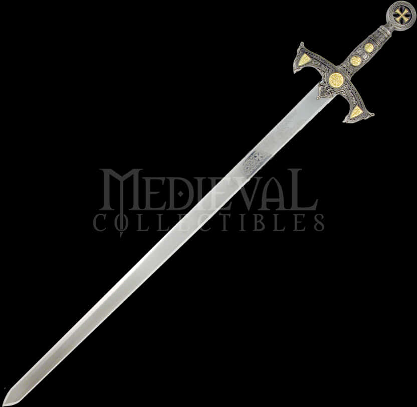 Ornate Medieval Sword Black Background PNG image