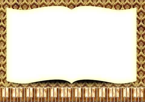 Ornate Music Bookand Piano Keyboard PNG image