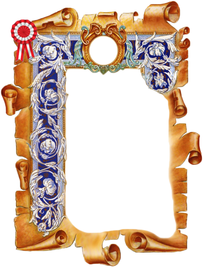 Ornate Scroll Framewith Rosette Ribbon PNG image