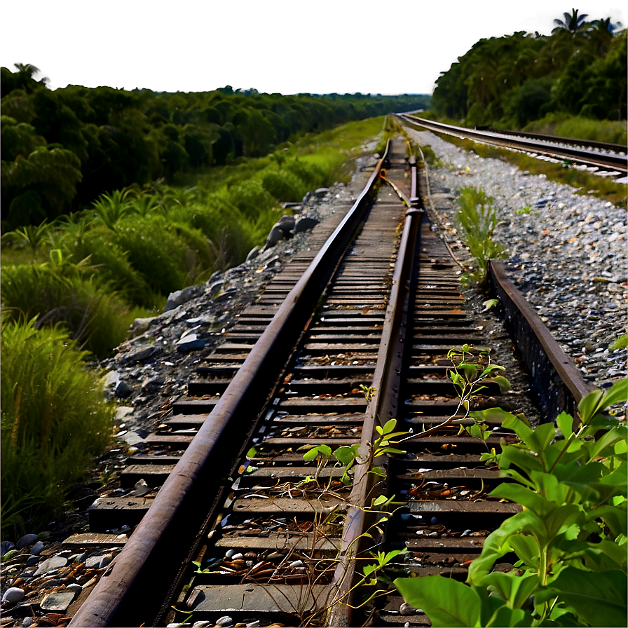 Overgrown Vegetation Railroad Tracks Png 06122024 PNG image