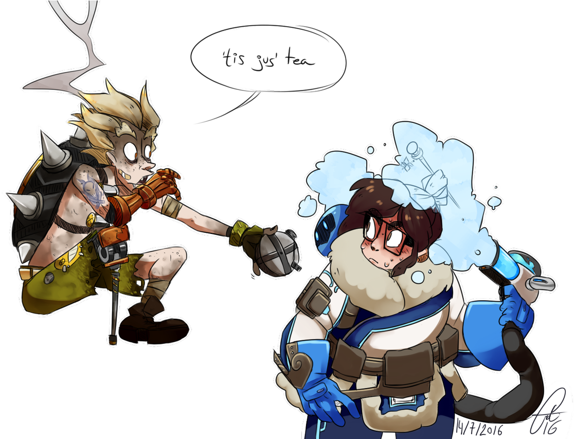 Overwatch Meiand Junkrat Tea Time PNG image