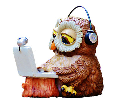 Owl Using Laptop Figurine PNG image