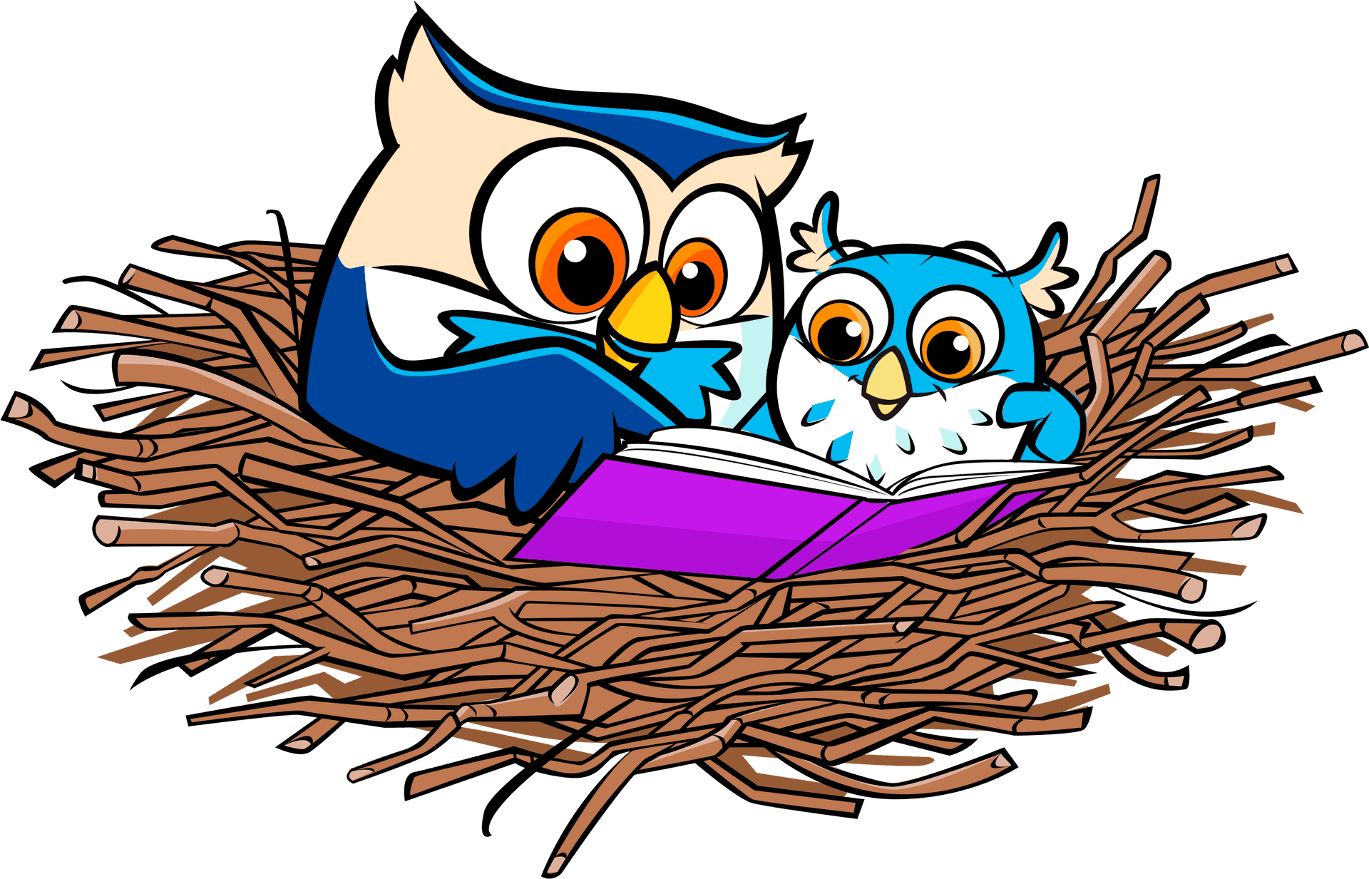 Owls Readingin Nest PNG image