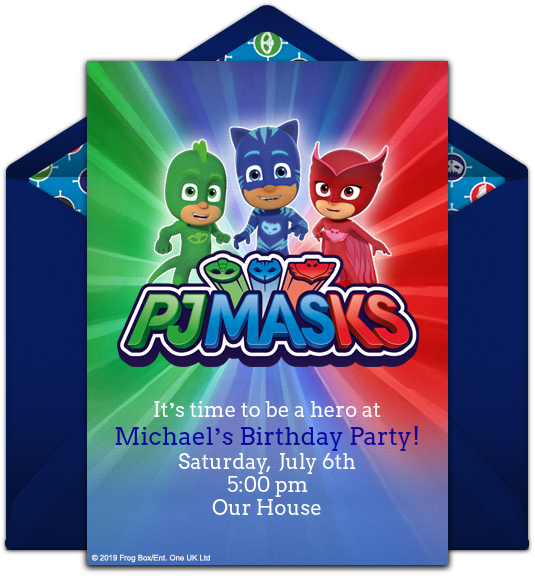 P J Masks Birthday Invitation Template PNG image