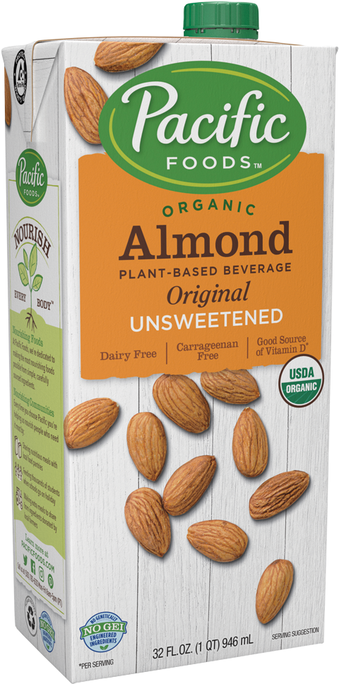 Pacific Foods Organic Unsweetened Almond Milk PNG image