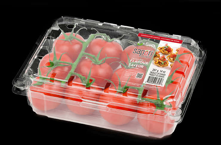 Packaged Fresh Tomatoes Black Background PNG image