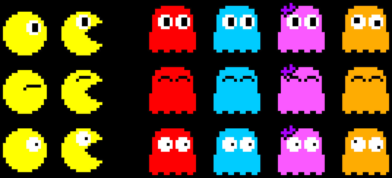 Pacmanand Ghosts Pixel Art PNG image